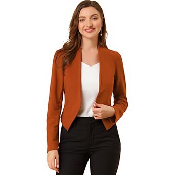 Women's Collarless Work Office Business Casual Cropped Blazer