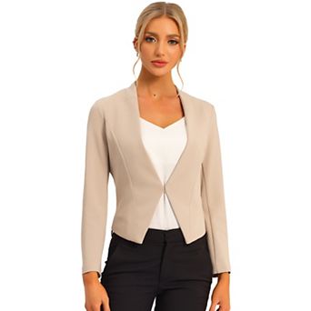 Women's Collarless Work Office Business Casual Cropped Blazer
