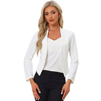 Women's Collarless Work Office Business Casual Cropped Blazer
