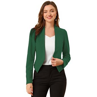 Women's Collarless Work Office Business Casual Cropped Blazer