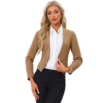 Women's Collarless Work Office Business Casual Cropped Blazer