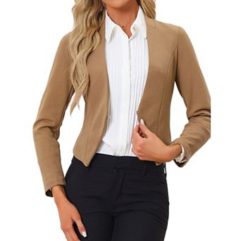 Women's Collarless Work Office Business Casual Cropped Blazer