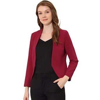 Women's Collarless Work Office Business Casual Cropped Blazer