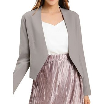 Women's Collarless Work Office Business Casual Cropped Blazer