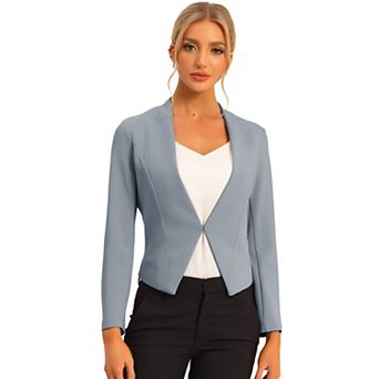 Women's Collarless Work Office Business Casual Cropped Blazer