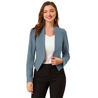 Women's Collarless Work Office Business Casual Cropped Blazer