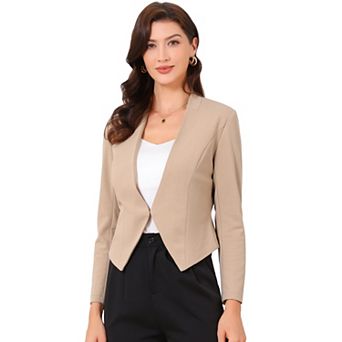 Women's Collarless Work Office Business Casual Cropped Blazer
