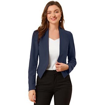 Women's Collarless Work Office Business Casual Cropped Blazer