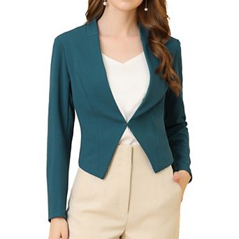Women's Collarless Work Office Business Casual Cropped Blazer