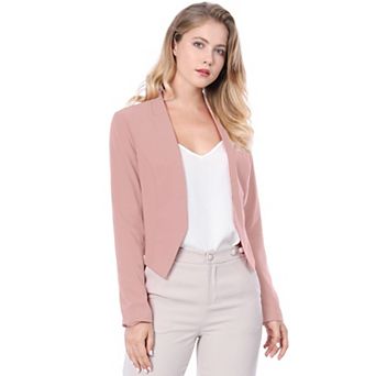 Women's Collarless Work Office Business Casual Cropped Blazer