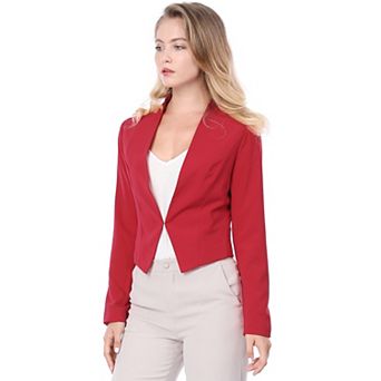 Women's Collarless Work Office Business Casual Cropped Blazer