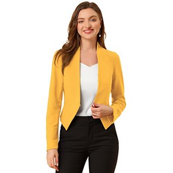 Women's Collarless Work Office Business Casual Cropped Blazer