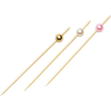 Pink, Gold, White Pearl Cocktail Picks, Wood Toothpicks (4.7 In, 150 Pack)