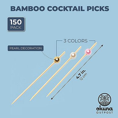 Pink, Gold, White Pearl Cocktail Picks, Wood Toothpicks (4.7 In, 150 Pack)