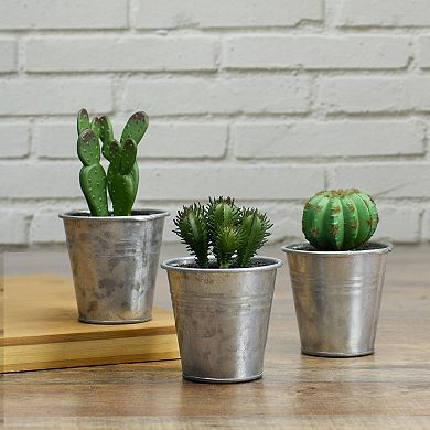 3.5" Tropical Mini Artificial Cactus in Tin Pot