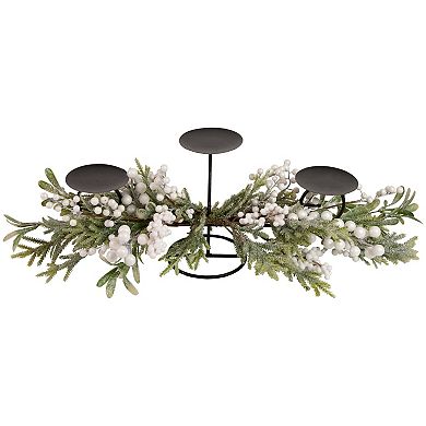 26" Triple Candle Holder with Frosted Foliage and Berries Christmas Decor