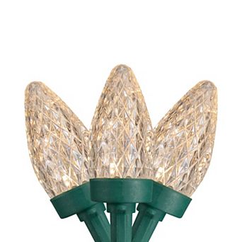 50 Count Warm White LED C7 Faceted Christmas Lights 20.25 ft Green Wire