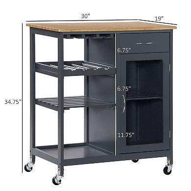 HOMCOM Utility Kitchen Cart, Rolling Kitchen Island Storage Trolley with Wine Rack, Shelves, Drawer and Cabinet, Grey