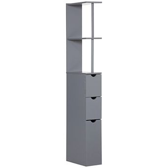 54" Tall Bathroom Linen 2 tier Cabinet Shelf Storage Cupboard W/ Drawers, Grey