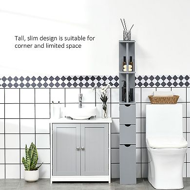 HOMCOM 54" Tall Bathroom Cabinet Shelf Storage W/ Drawers,