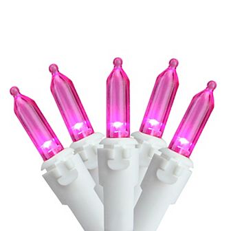 50 LED Pink Mini Christmas Lights - 16.25 ft White Wire