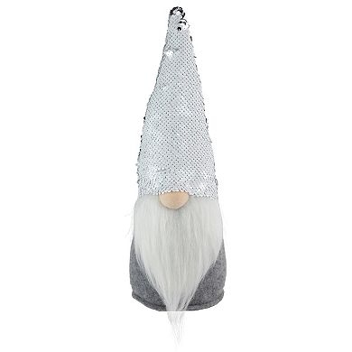 14" Silver and White Reverse Sequin Hat Standing Gnome Christmas Decoration
