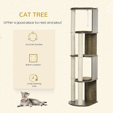 PawHut 65" Corner Modern Cat Tree Tall for Climbing, Large Multilevel Cat Tower with Scratching Posts, Small-Fit Kitten Tower with Sisal, Cream White