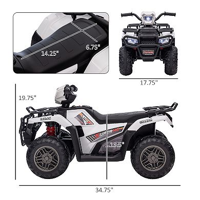 Aosom 12V Kids ATV Battery-Operated with AUX Port & USB, Kids 4 Wheeler with Tough Wear-Resistant Tread, Electric Four Wheeler Kids Ride on Car Electric Car for Ages 3-5, White