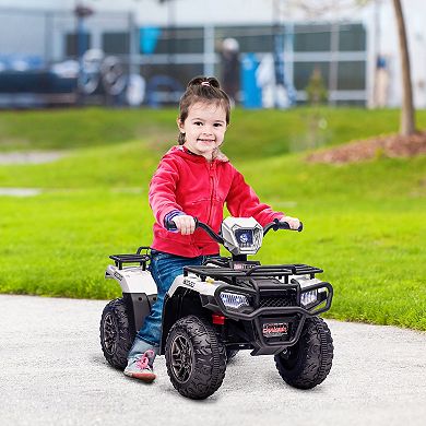 Aosom 12V Kids ATV Battery-Operated with AUX Port & USB, Kids 4 Wheeler with Tough Wear-Resistant Tread, Electric Four Wheeler Kids Ride on Car Electric Car for Ages 3-5, White