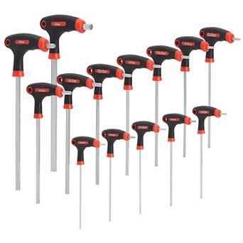 14 pc T Handle Allen Wrench Set, 7 Imperial and 7 Metric Hex Key Set (Red and Black)