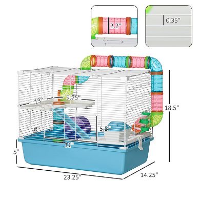 Pawhut 3-tier Hamster Cage With Tubes And Tunnels, Exercise Wheel, Food Dish