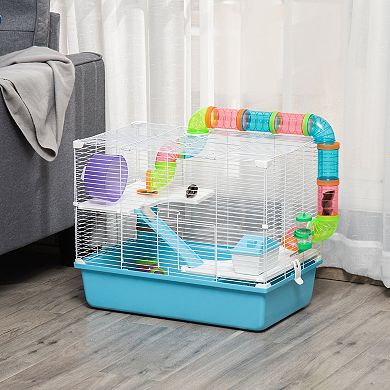 Pawhut 3-tier Hamster Cage With Tubes And Tunnels, Exercise Wheel, Food Dish