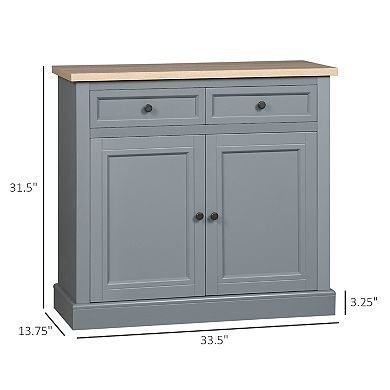 Modern Buffet Cabinet With 2 Storage Drawers And Adjustable Shelves, Dark Grey
