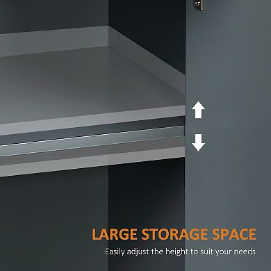Modern Buffet Cabinet With 2 Storage Drawers And Adjustable Shelves, Dark Grey