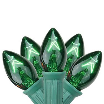 25-Count C7 Transparent Green Christmas Light Set 24 ft Green Wire
