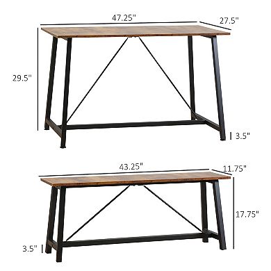 Industrial 3-piece Dining Table Set, Rectangular Kitchen Table & 2 Benches