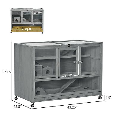 PawHut Wooden Large Hamster Cage with Wheels, Hamster Habitat