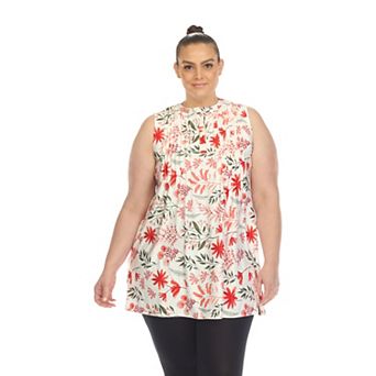 Women's Plus Size Floral Sleeveless Tunic Top