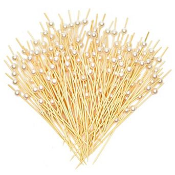 White Pearl Cocktail Picks, Wood Toothpicks (4.7 in 150 Pack)