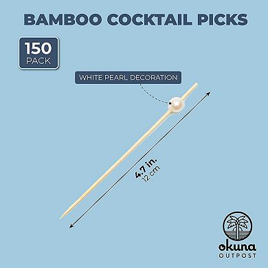 White Pearl Cocktail Picks, Wood Toothpicks (4.7 In, 150 Pack)