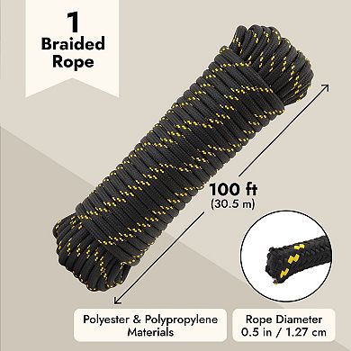1/2" X 100 Ft Braided Polypropylene Rope All-purpose Tie Down Utility Cord