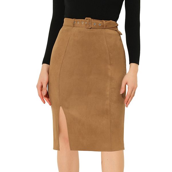 Luxtrada Women's Faux Suede High Waist A-line Split Mini Skirt