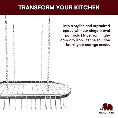 Hanging Cookware Organizer with Hooks for Kitchen Ceiling Rack