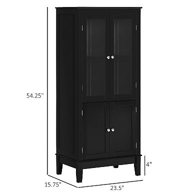 Bathroom Floor Cabinet Corner Unit With 4 Doors, Adjustable Shelves, Black