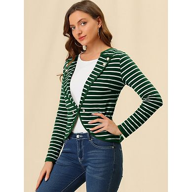 Women's Notched Lapel Button Decor Thin Striped Blazer