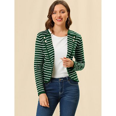 Women's Notched Lapel Button Decor Thin Striped Blazer