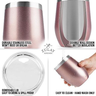 Zulay Kitchen 12oz Insulated Wine Tumbler With Lid