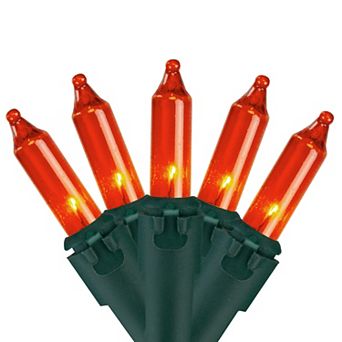 Set of 100 Orange Mini Incandescent Christmas Lights 2.5" Spacing - Green Wire