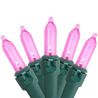 50 Pink LED Mini Christmas Lights - 16.25 ft Green Wire