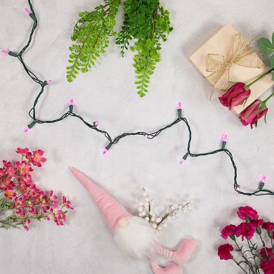 50 Pink LED Mini Christmas Lights - 16.25 ft Green Wire